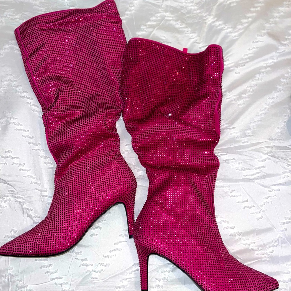 Pink Slouch Sequined Boots size 10